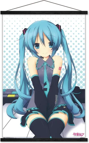 Vista 6 de Trends International Hatsune Miku - Póster de pared de llaves, 14.725 x 22.375 pulgadas, versión enmarcada de madera de granero