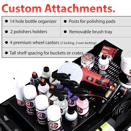 Vista 4 de Adam's Polishes Carrito de Detallado Profesional de Metal con Recubrimiento en Polvo para Automóviles para Garaje Espacio de Almacenamiento