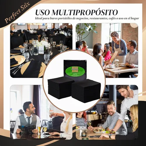 Vista 6 de Servilletas perfectas de 2 capas. 100ct servilletas de papel para cóctel. Dos capas., Negro, 100