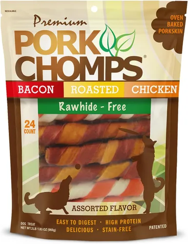 Vista 8 de Pork Chomps Masticables de piel de cerdo horneada para perros, giros de 6 pulgadas, sabores surtidos, 12 unidades Horneado con piel de cerdo real