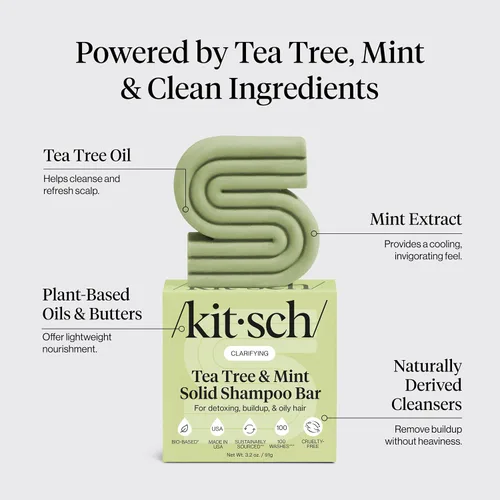 Vista 3 de Kitsch Tea Tree & Mint Clarifying Shampoo and Shave Bar, Champú anticaspa para hombres y mujeres, sin plástico, sin sulfato. Champú para el cabello