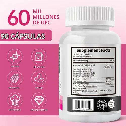 Vista 7 de DVO Probióticos vaginales para mujeres, equilibrio de pH, 60 mil millones de UFC con prebióticos y lactobacilos, olor saludable, equilibrio