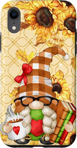 Vista 25 de Sunflower Gnome with Books for Tea Lover Librarian Reading Case for iPhone 16