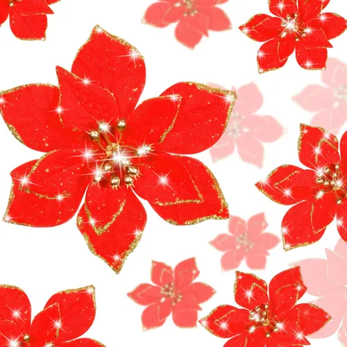 Vista 24 de WILLBOND 36 piezas de flores de Pascua navideñas de 3 tamaños para árbol de Navidad, flores falsas con purpurina, decoración, adornos de flor