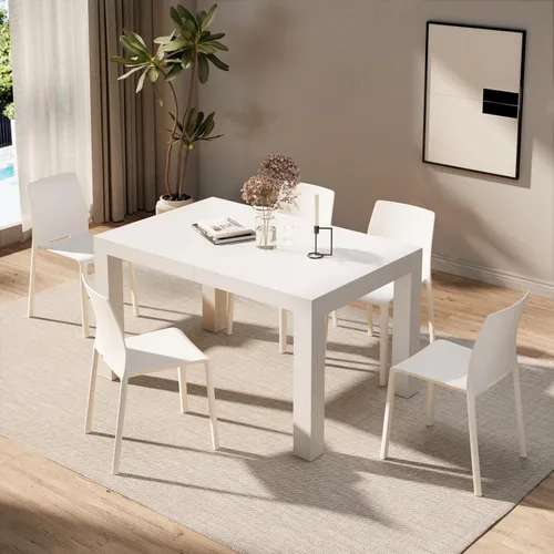 Vista 4 de Mobili Fiver, Iacopo Mesa de comedor extensible, color blanco Ashwood, fabricada en Italia