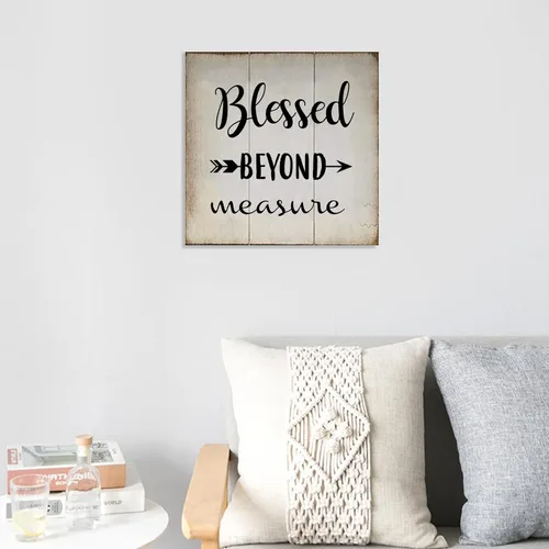 Vista 4 de Placa de pared rústica de madera Blessed Beyond Measure para decoración de pared, decoración de pared, estilo rústico, para oficina, dormitorio