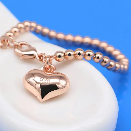 Vista 2 de Meilanduo Pulsera italiana de plata de ley 925 para mujer de 0.157 in0.236 in con dije de bolacorazón, pulsera italiana hecha a mano, tamaños de 5.1