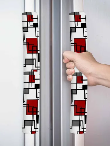 Vista 8 de Juego de 2 fundas para manijas de puerta de refrigerador rojo y negro para lavavajillas, microondas, horno, nevera, estufa, electrodomésticos