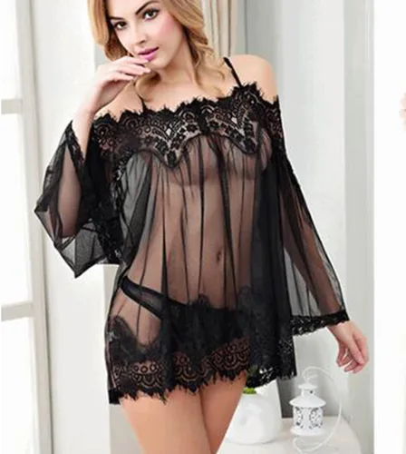 Vista 2 de Lencería sexy para mujer, camisón de red transparente, encaje floral, ropa de dormir
