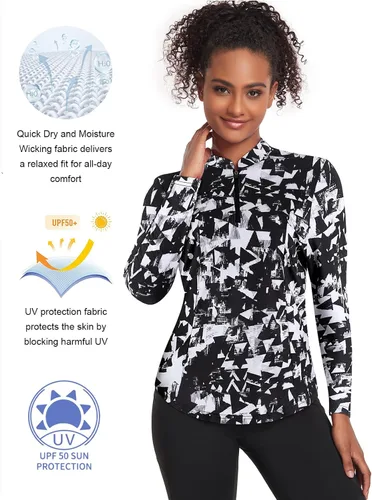 Vista 7 de Misyula - Camisetas de golf para mujer, con cremallera de 14, protección solar, secado rápido, tenis, correr, atletismo, entrenamiento