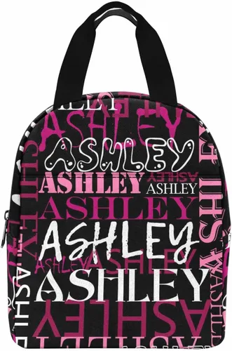 Vista 28 de InterestPrint Bolsa de almuerzo con nombre personalizado para hombres y mujeres, color rosa, blanco y negro, con lunares personalizados, enfriador