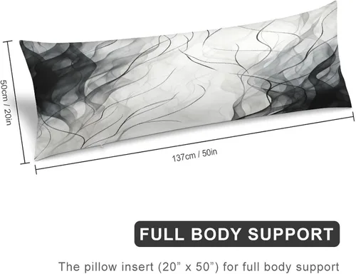 Vista 2 de Funda de almohada moderna con diseño de acuarela de rayas blancas y negras, 20 x 54 pulgadas, diseño moderno de rayas verticales, funda de almohada