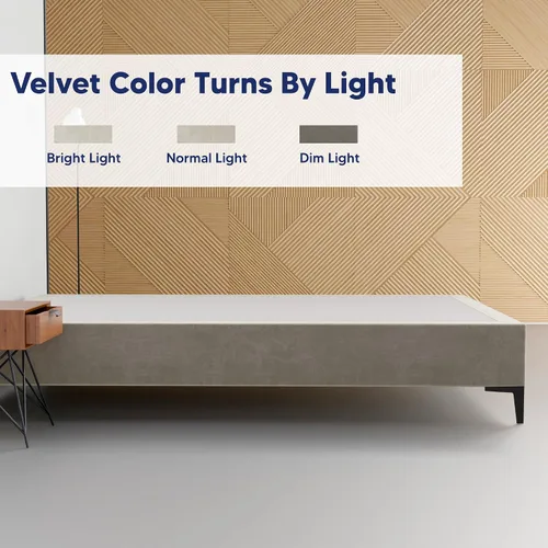Vista 5 de Greaton, Cama con plataforma de madera de terciopelo de alta calidad de 15 pulgadas, duradera, elegante, opciones de multicolor, no necesita somier