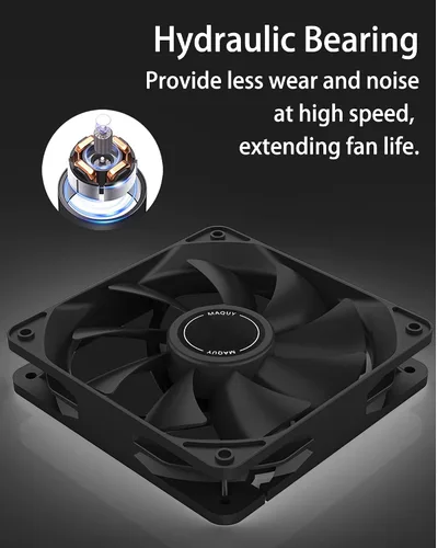 Vista 3 de Paquete de 3 ventiladores negros de carcasa de computadora de 4.724 in, refrigeración por aire de alto rendimiento, bajo ruido, 4 pines y 1200 rpm