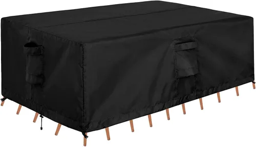 Vista 12 de OutdoorLines Juego de fundas impermeables para muebles de mesa de patio al aire libre, funda rectangular para sofá exterior, resistente a la Negro