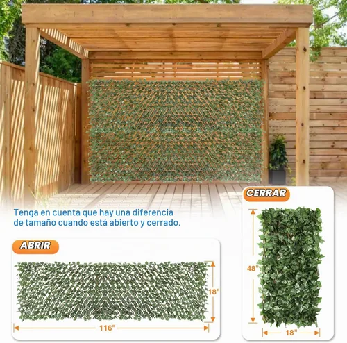 Vista 4 de TANG 1 pieza de pantalla de valla de privacidad expandible de hoja artificial, paneles de celosía estirables de boj falso para pantallas de balcón