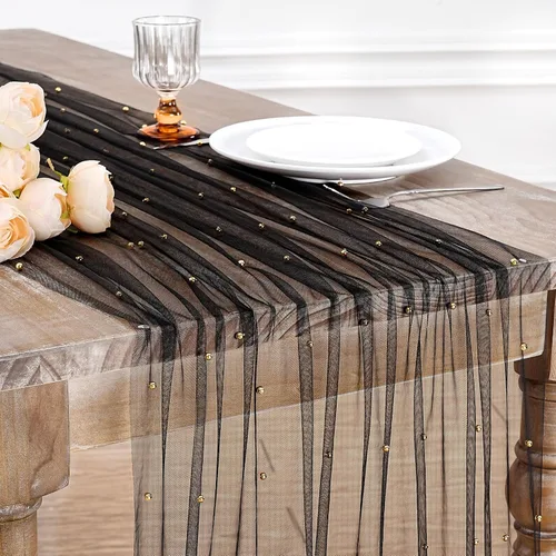 Vista 20 de LuoluoHouse Camino de Mesa de Perla para Centros de Mesa de Boda: Camino de Mesa de Perla de 10 pies, Decoración de Mesa de 29x120 Pulgadas de Tul