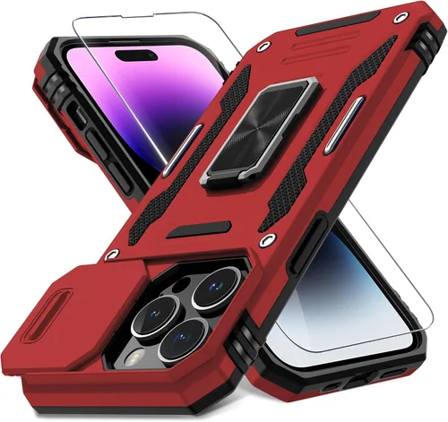 Vista 108 de DEERLAMN Funda para iPhone Xs Max con funda deslizante para cámara + protector de pantalla, soporte giratorio de anillo de grado militar a prueba