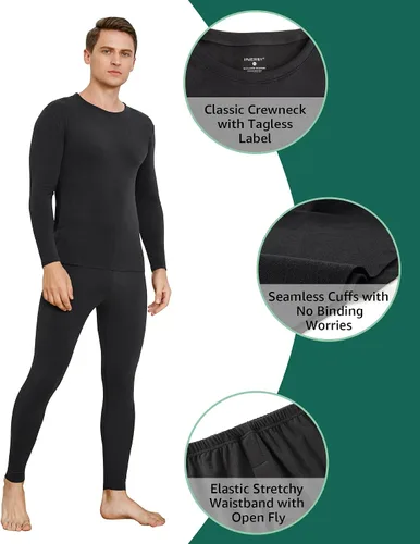 Vista 5 de INNERSY Conjunto de ropa interior térmica para hombre, ligero, capa base, pantalones largos para ejercicio de invierno