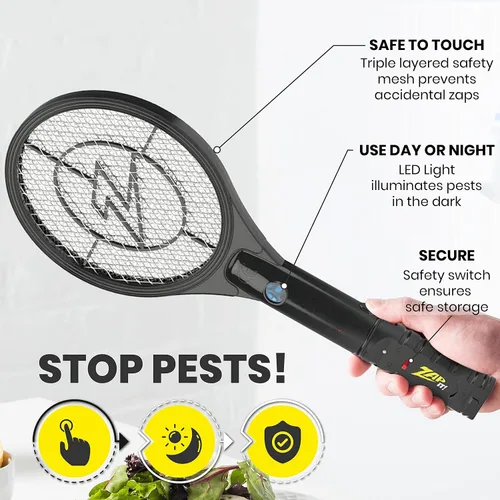 Vista 3 de Zap It Bug Zapper - Raqueta mata mosquitos recargable de 4000 voltios, cable de carga USB