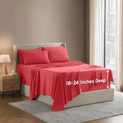 Vista 35 de Nestl - Juego de sábanas de bolsillo extraprofundo y de microfibra suave, 7 piezas, sábanas y fundas de almohada resistentes a la decoloración