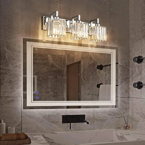 Vista 2 de Grehge n Crystal - Lámpara de pared de cristal con 3 luces, cromada, moderna, de cristal