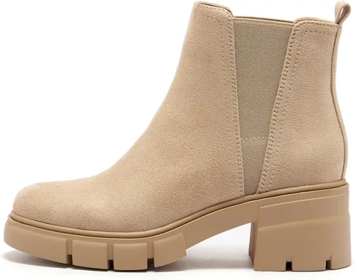 Vista 2 de REDTOP Botas Chelsea para mujer con tacón grueso elástico, plataforma con suela de lengüeta
