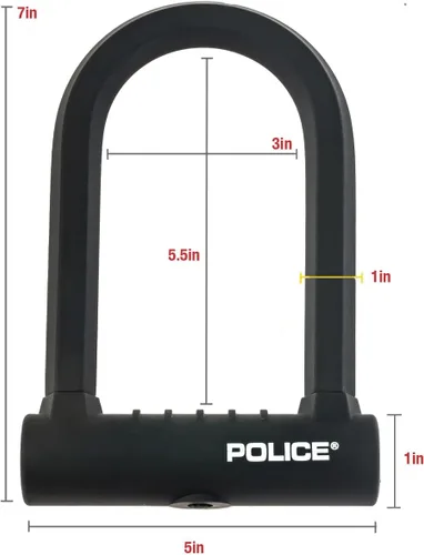 Vista 4 de Police Cerradura en U para bicicleta resistente con cable – Cerradura de bicicleta de acero endurecido de 1 pulgada, cable resistente a los cortes