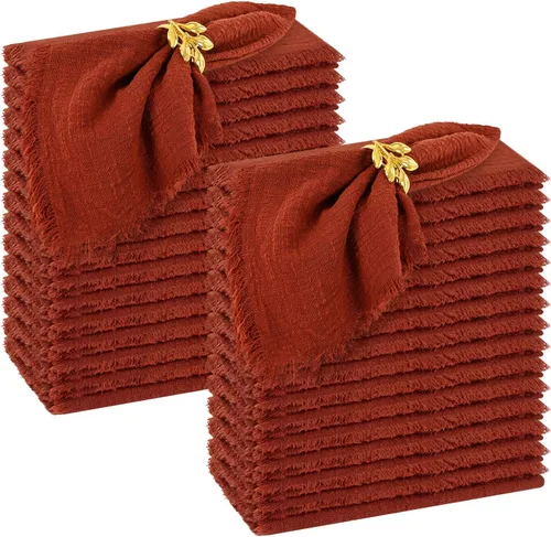 Vista 10 de Paquete de 60 servilletas de tela hechas a mano con flecos, servilletas de lino de algodón verde oliva, servilletas de cena de algodón rústico suave