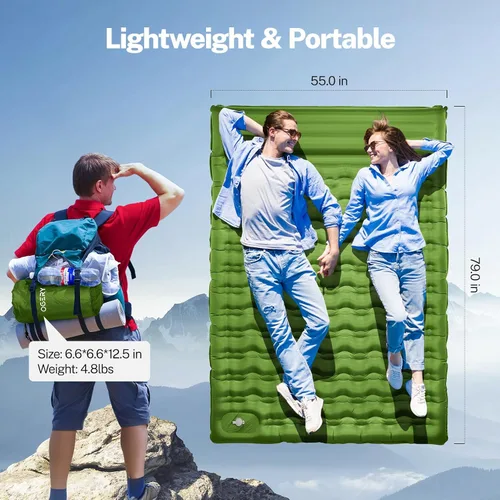 Vista 10 de OGERY Colchoneta de dormir para campamento, almohadilla de dormir reforzada extra gruesa de 6 pulgadas con almohadas y bomba de pie integrada Azul