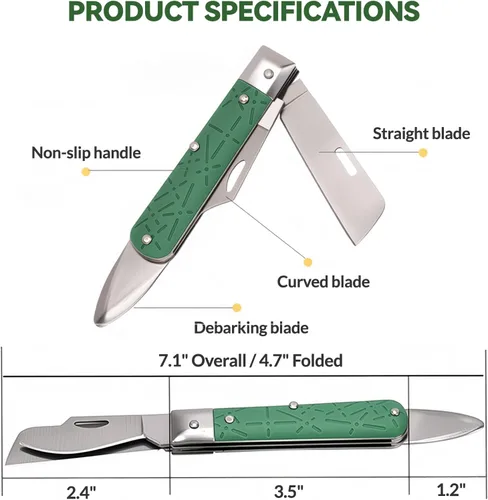 Vista 5 de COMKIT - Cuchillo de injerto profesional plegable de doble cuchilla, árboles frutales, jardinería, injerto, corte, plántulas, brote, herramienta