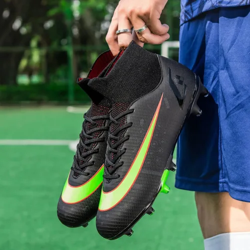 Vista 6 de Tenis de fútbol unisex para adultos, para interiores y adultos, tacos de fútbol de tierra firme para hombre, FG, para actuación juvenil, tenis