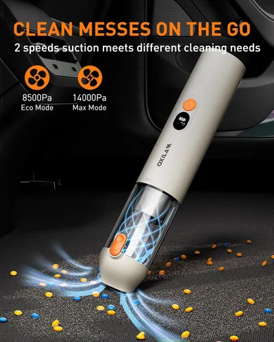 Vista 4 de OXILAM Aspiradora de Coche Aspiradora de Mano Portátil Inalámbrica - 14000 PA Alta Potencia, Sopla y Aspira 2 en 1, Hasta 30 Minutos