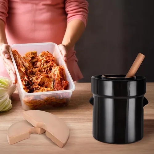 Vista 6 de Fermentation Crock 2 Liter / 0.5 Gallon, Sauerkraut Crock with Lid, Weights & Pounder - Ceramic Fermenting Crock Kit for Pickling Cabbage Kimchi