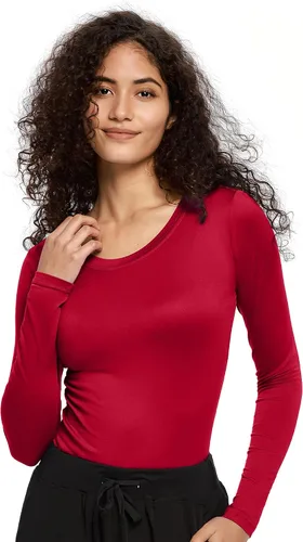 Vista 11 de COZYFIT Underscrub de manga larga para mujer - Blusas de uniforme para enfermeras con cuello redondo y tela suave Blanco