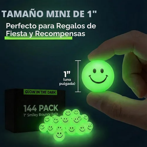Vista 2 de Bedwina Bulk Bouncy Balls Glow in the Dark - (1inch / 27mm) Diameter, High Bouncing, Small Rubber Smile Face Bouncing Balls for Kids, Vending