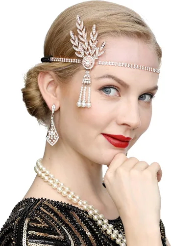 Vista 3 de Cizoe Art Deco 1920s Flapper Gran Gatsby Leaf Boda Tiara Nupcial Perla Tocado