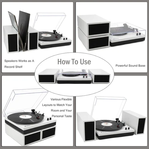 Vista 9 de LP&No.1 - Paquete de tocadiscos moderno con altavoces estéreo de estantería de doble potencia, preamplificador phono incorporado, transmisión por