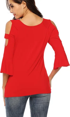 Vista 3 de Florboom Camisetas básicas de manga 34 para mujer con hombro descubierto camisetas casuales