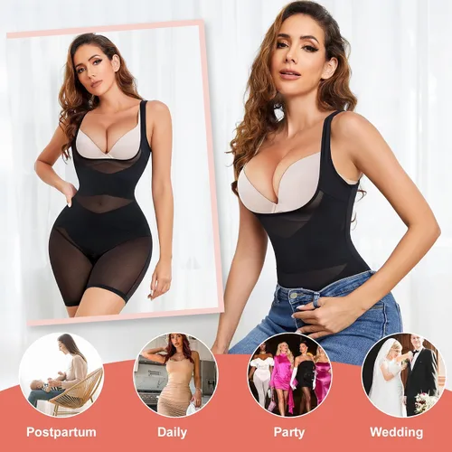 Vista 7 de REYEOGO Faja moldeadora para mujer, para control de abdomen, moldeadora de cuerpo completo a medio muslo para levantar glúteos y adelgazar los muslos
