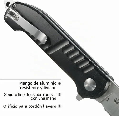 Vista 6 de CRKT Razel GT - Navaja plegable asistida con bloqueo de forro: hoja de borde plano de acero inoxidable, mango de aluminio, clip para bolsillo, 4031
