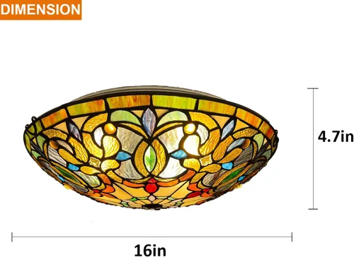 Vista 6 de ARTZONE Tiffany - Luces de techo, 3 luces de 16 pulgadas de vitral, lámpara de techo empotrada para dormitorio, comedor, sala de estar, entrada