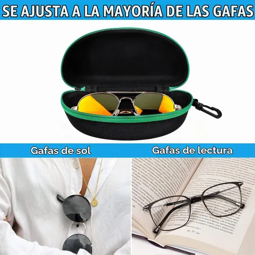 Vista 3 de Paquete de 3 fundas de gafas de sol portátil con cremallera de viaje con paño de limpieza A-negro+verde+azul