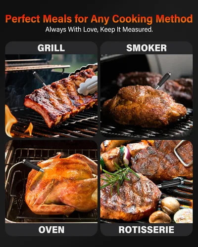 Vista 13 de Termómetro inalámbrico para carne con Bluetooth y aplicación, pantalla táctil, alarma audible, 2 sondas, alcance de 800 pies y base recargable