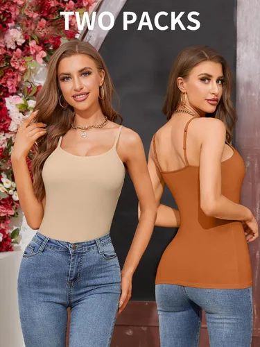 Vista 39 de Camisa Attraco de algodón, con tirantes estilo espagueti, con brasier incorporado, 2 paquetes, para mujer