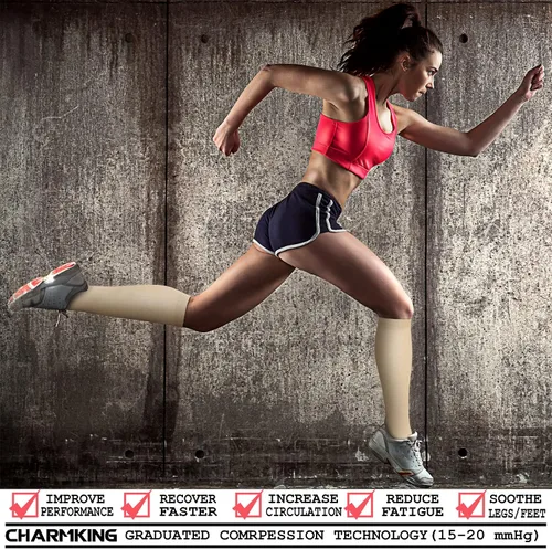 Vista 2 de CHARMKING Calcetines de compresión para mujeres y hombres, 4 pares de 15-20 mmHg, mejor apoyo para atletismo, correr, ciclismo