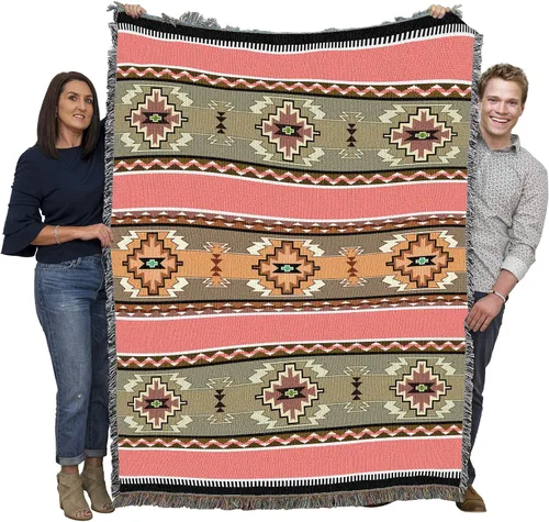 Vista 18 de Pure Country Weavers Rimrock Dusk Blanket XL – Inspirado en los nativos americanos del suroeste – Manta de regalo tejida de algodón – Fabricado