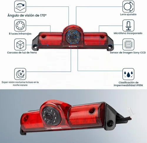 Vista 8 de DALLUX Savana Cargo Van - Cámara de respaldo con luz de freno para Transporter Chevrolet Express/GMC Savana 2003-2019/Chevy Explorer Van,3rd 170°
