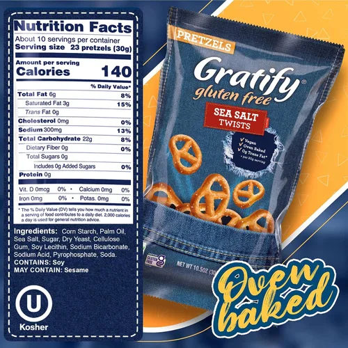 Vista 2 de Gratify Pretzel Sea Salt Twists – Patatas fritas de pretzel veganas y sin gluten, bolsas individuales, aperitivos horneados saludables al horno