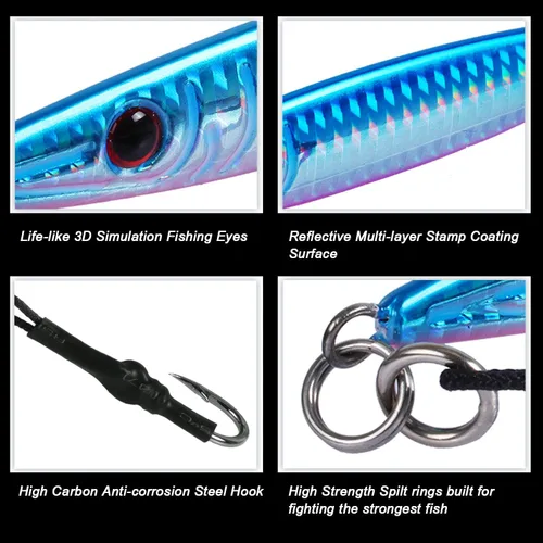 Vista 3 de Goture Fishing Jigs Saltwater 60g-200g with Assist Hook, Glow Vertical Jigs, Speed Fast Lead Jig Sea Fishing Jigging Spoon Lures for Tuna, Salmon